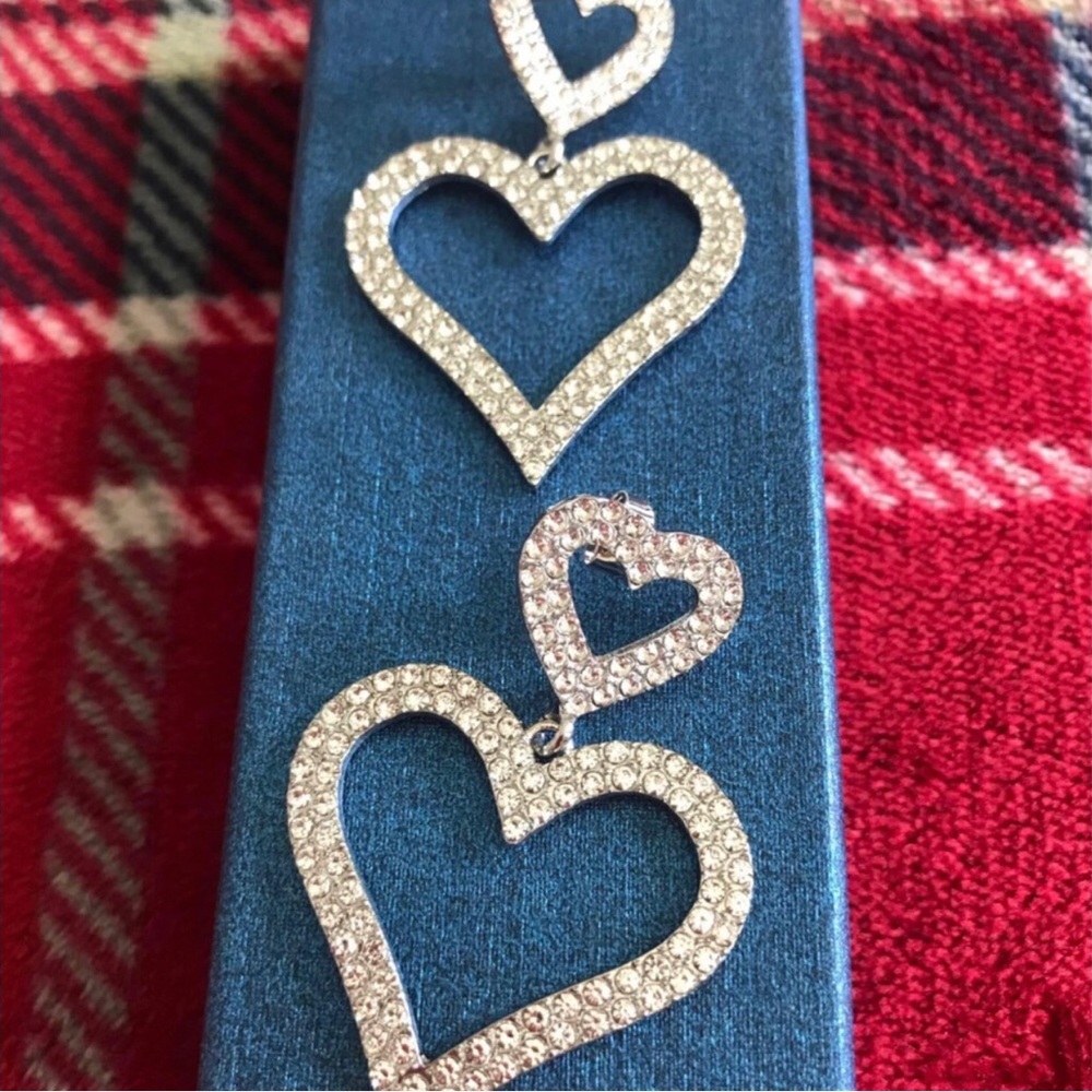 Large Sparkling Silver Heart Earrings